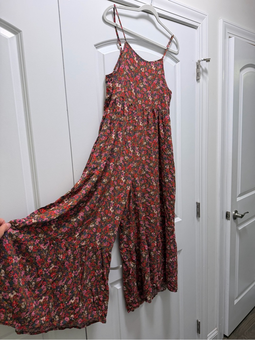 NATURAL LIFE Floral Wide-Leg Jumpsuit in Burgundy, Pink, Green